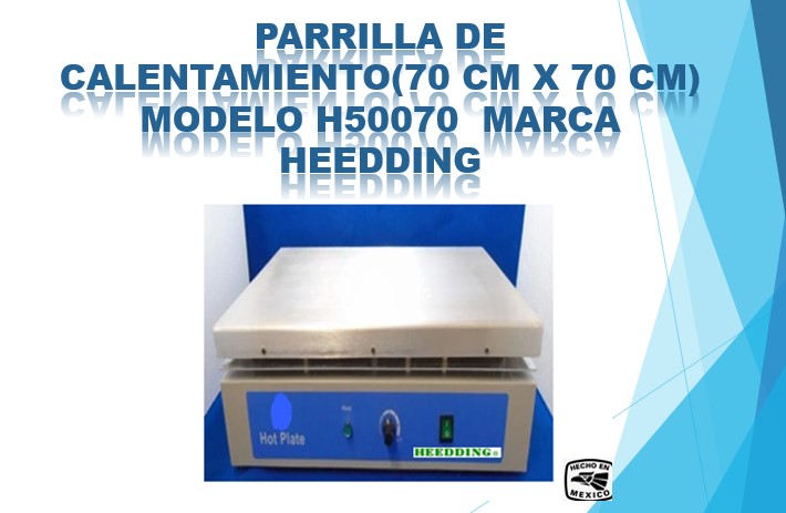 Parrilla de calentamiento con control de temperatura tipo infinito, temperatura máxima 200ºC, placa de aluminio de 70 x 70 cm, gabinete de lamina ne